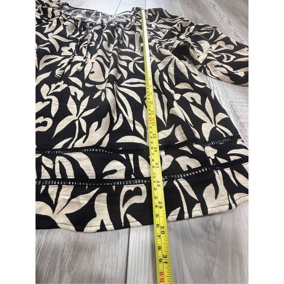 Terra & Sky plus peasant linen black and tan blouse plus size 3X - Picture 11 of 13